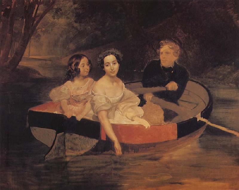 Karl Briullov Portrait of the Artist with Baroness Yekaterina Meller-akomelskaya and her Daughter in a Boat oil painting image